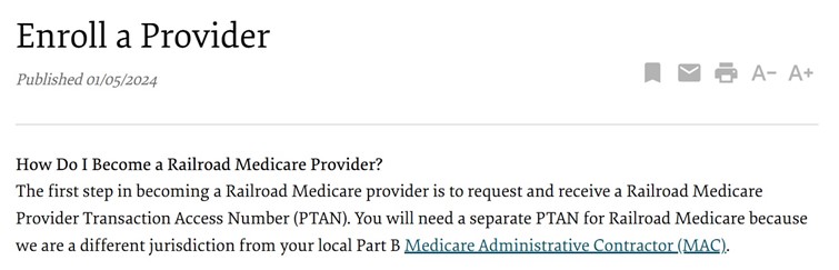 Railroad Medicare PTAN
