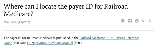 Railroad Medicare Payer ID