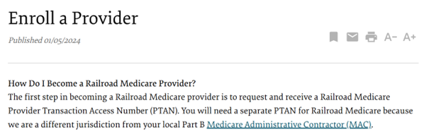 Railroad Medicare Provider Enrollment