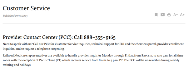 Railroad Medicare Provider Number